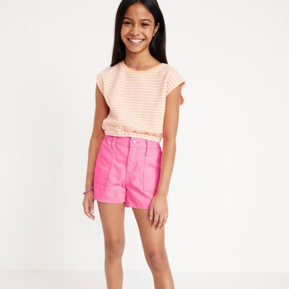 Old Navy Girls Elastic High Waisted Utility Jean Shorts SZ 8 NWT - Picture 1 of 7